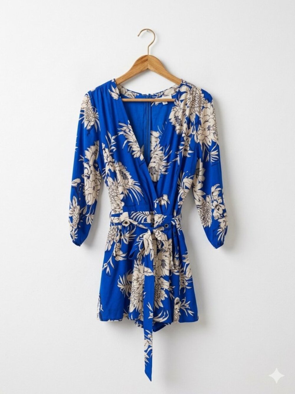 Yumi Kim Liz Blue White Florasl Silk Belted Romper XS